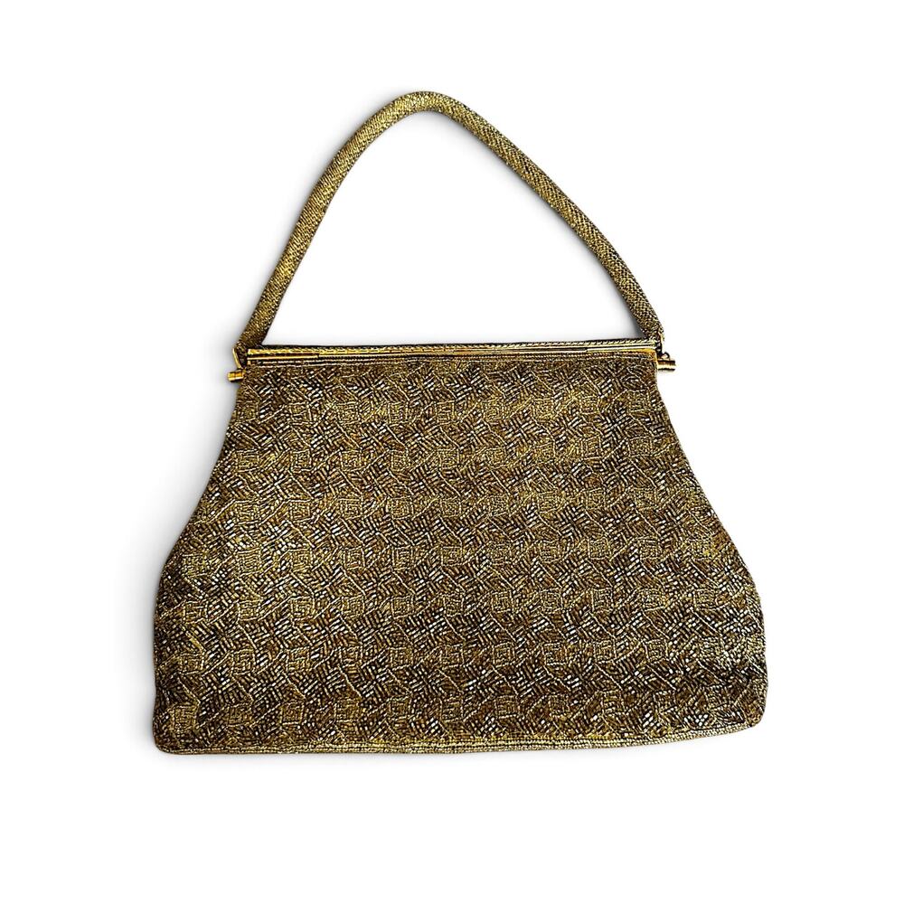 Vintage 1950s 60s Gold Hand Beaded Evening Bag Hong Kong Cocktail Purse - Picture 12 of 12